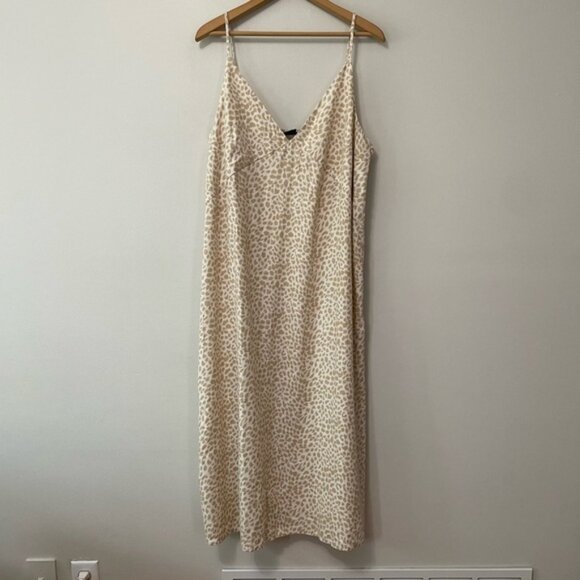 New Gap Linen Blend Cami Midi Dress Beige Leopard Print Size 18 bin 1B - Picture 3 of 6
